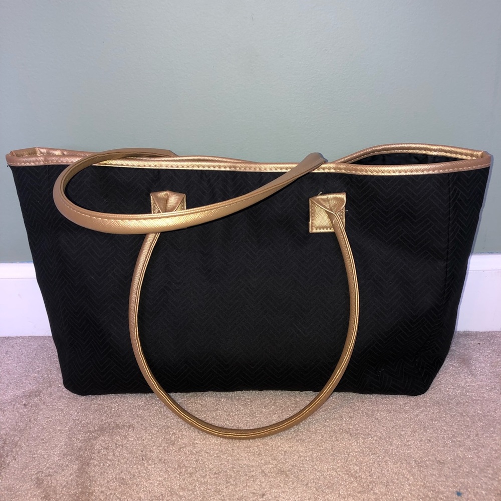 Large Purse Tote Shoulder Bag Black Gold